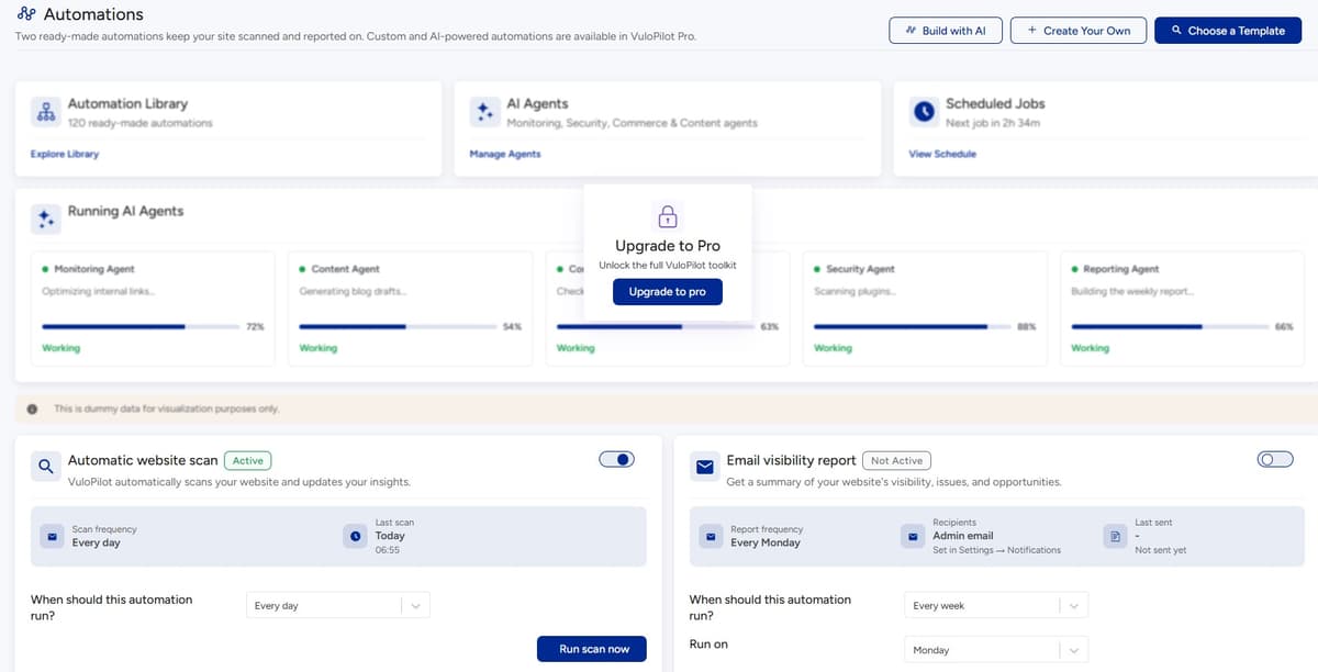 VuloPilot automations for scheduled scans and email visibility reports
