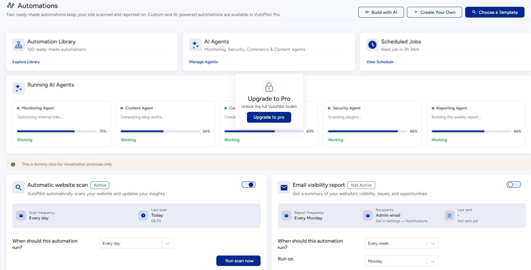 VuloPilot automations for scheduled scans and email visibility reports